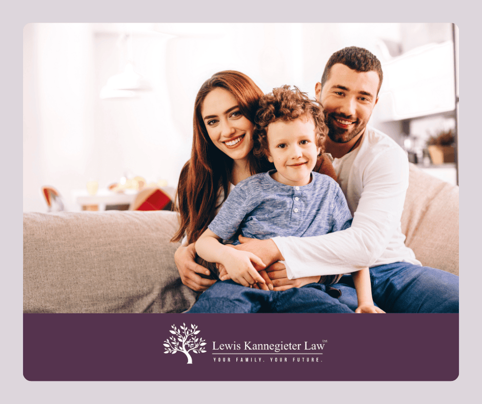 Happy family sitting on couch