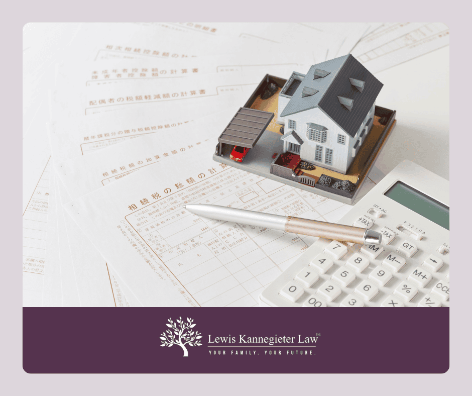 House model, documents, calculator, law