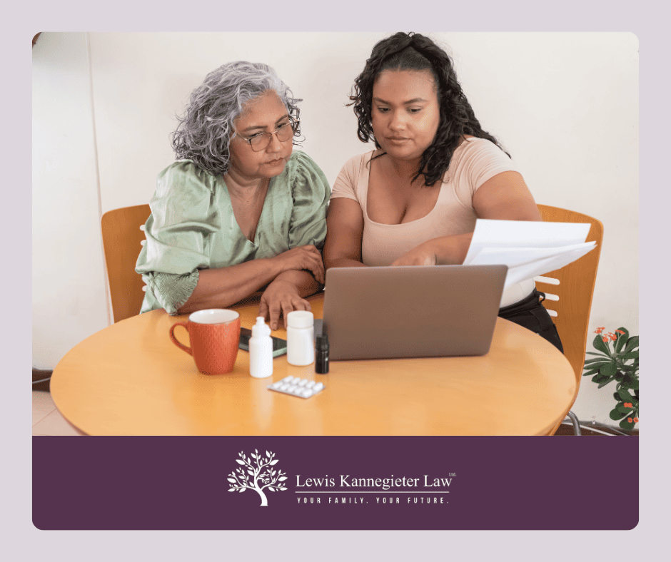 Planning For The elderly Two women reviewing documents together.