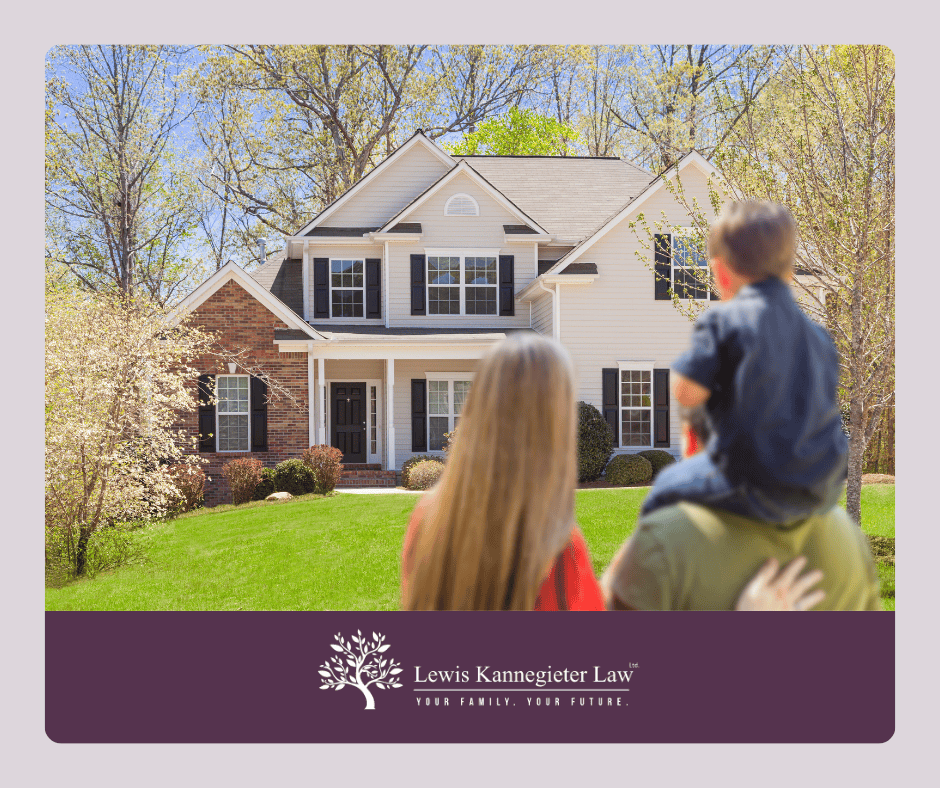 Family looking at house